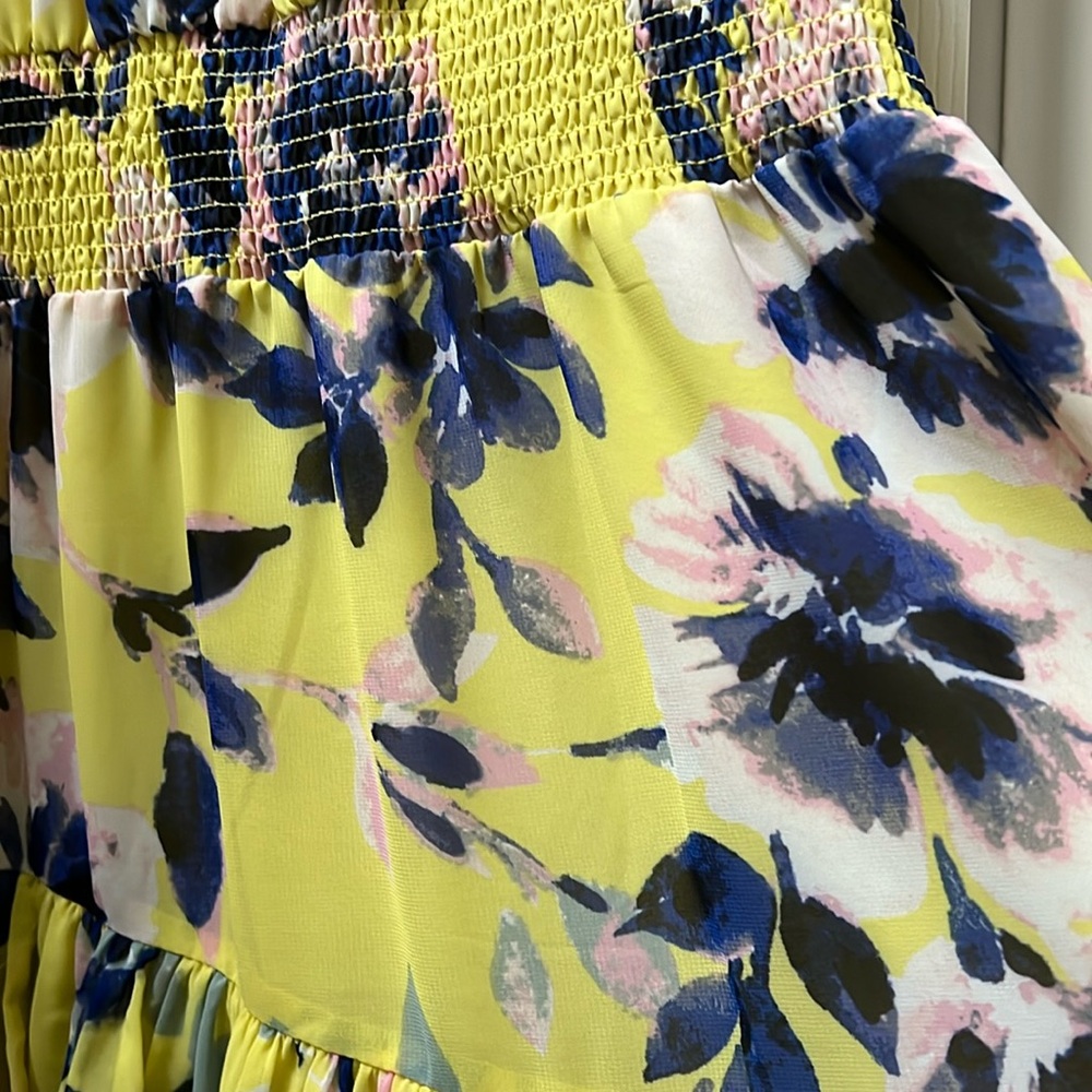 Dress Eliza JYellow, floral, blue dress, with pink and bluegray good condition.